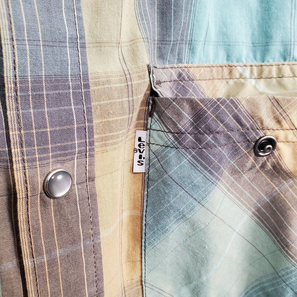 Levis Mens S Shirt Plaid Western Pearl Snap Casual Lightweight Cowboy Ranch - Picture 9 of 11